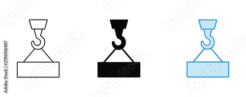 Overhead crane multiple style icon design vector, industrial crane hook, material lifting, factory transport, heavy equipment handling
