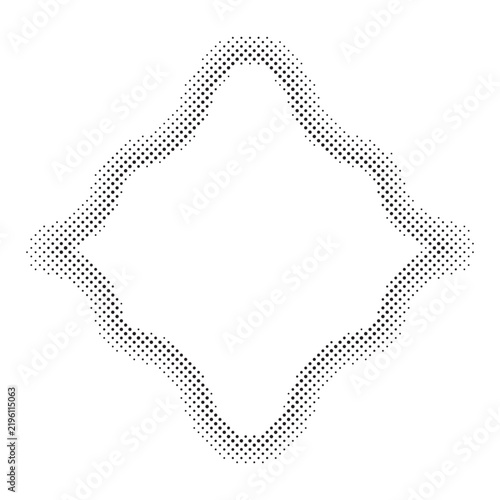 Diamond shape silhouette with halftone dots on a white background presents a geometric design pattern