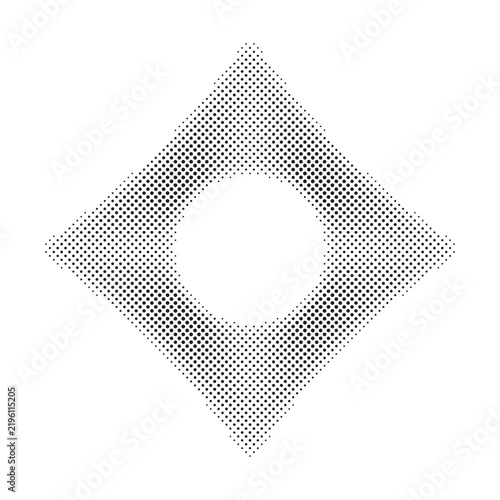 Diamond shape with central void a halftone pattern on a white background geometric design graphic