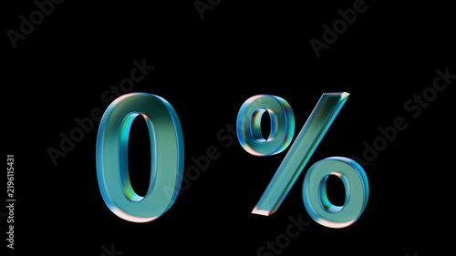 Looped 3D animation on a transparent background. The percentage is made of glass.