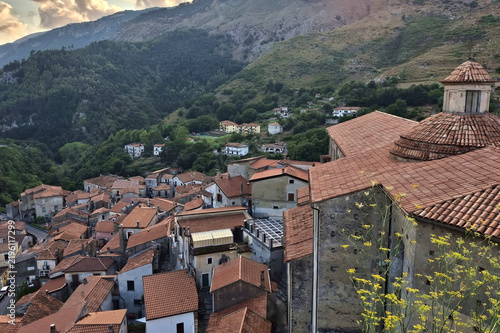 Panoramic view of the village of Papasidero in Pollino National Park, Calabria.