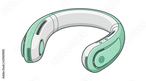 illustration of a modern wearable personal neck fan on a white background