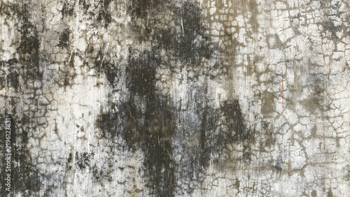 Weathered grey concrete wall with heavy black mold stains