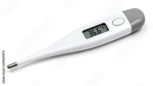 Digital medical thermometer showing body temperature isolated on white background