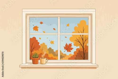 Autumn themed vector background. Vector, flat, illustration, minimalist