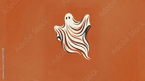 Retro 70s Groovy Wavy Ghost Graphic Art on Terracotta Background for Halloween