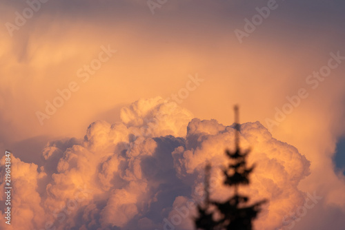 Fotografie An incredibly beautiful cloud, glowing in the warm light of the setting sun and