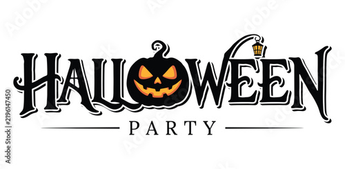 Halloween party text logo design featuring a carved pumpkin silhouette spooky holiday jack o lantern party invitation horror design autumn festiva