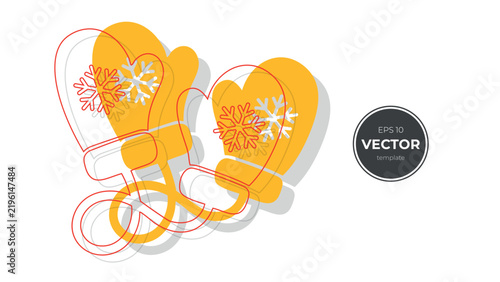 Colorful modern style warm winter mittens with snowflakes logo design template.