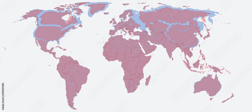 Obraz premium True Size of Countries Robinson vs Equal Earth Blue And Red