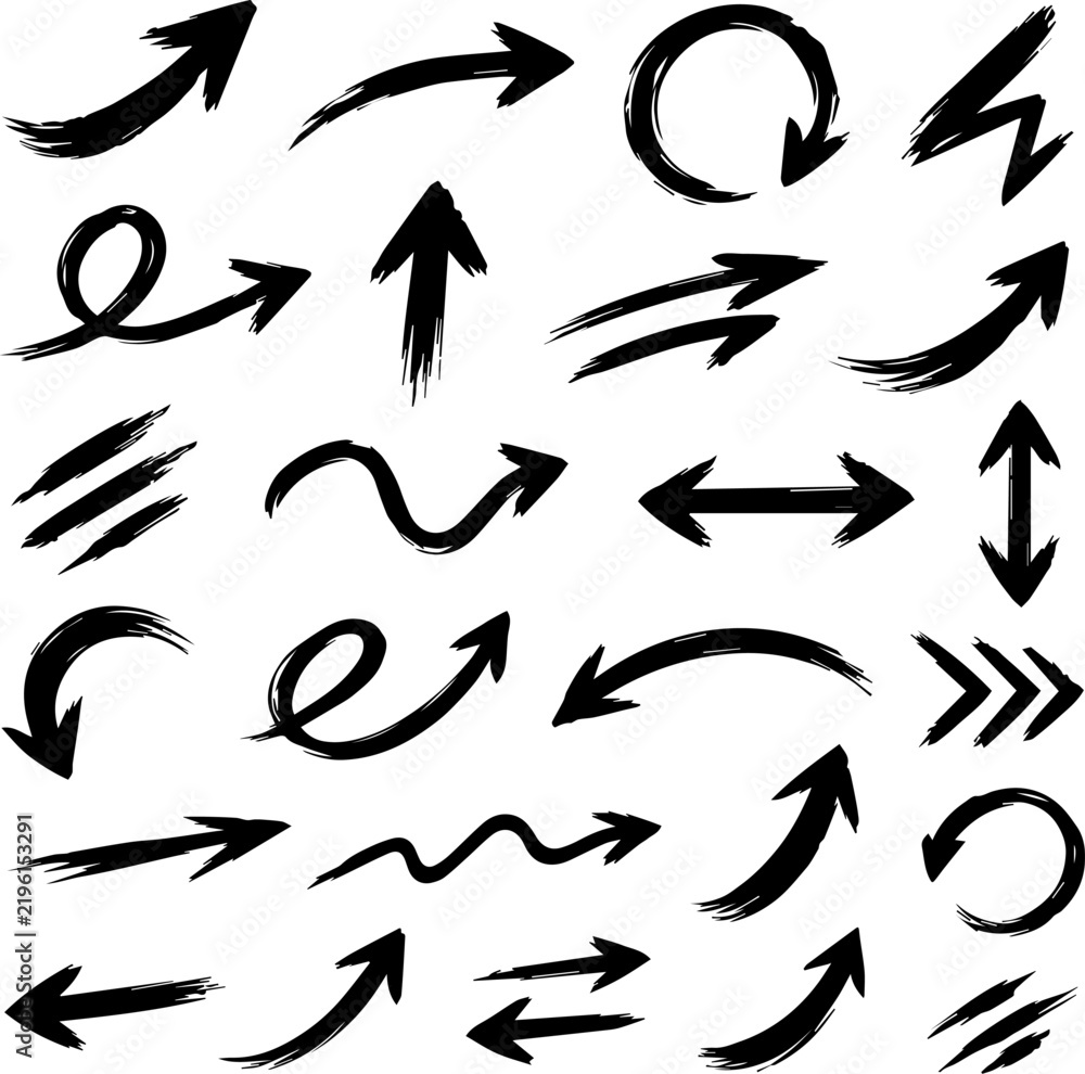 Fototapeta premium Creative Black Brush Stroke and Doodle Symbol Collection on White Background