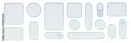 Glass liquid ui button set with transparent 3d effect - rectangle frame box elements in various sizes and proportions, glossy morphism style borders for modern interface design on light background.