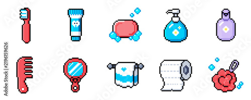 Cute Bathroom & Personal Care Objects Set Pixel Art Collection