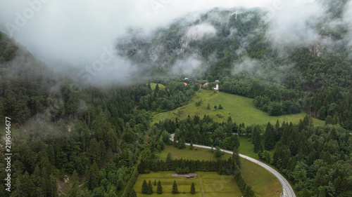 Fotografie Spectacular drone overview reveals high mountain ridges along border of Austria and Slovenia