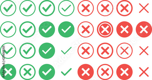Check Mark and Cross Mark Vector Icons Set for UI UX Design