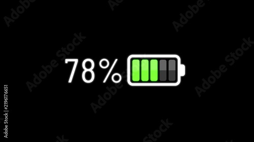 Vibrant green 100 full battery level indicator on a black screen, signifying optimal energy and complete power supply.