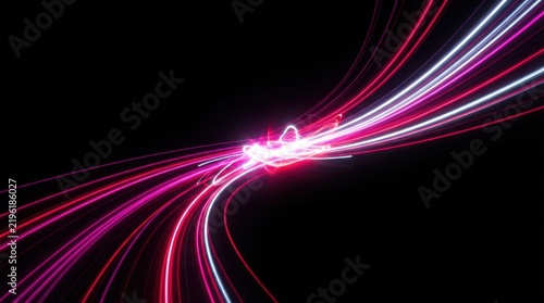 Abstract light trails with glowing red and white neon lines