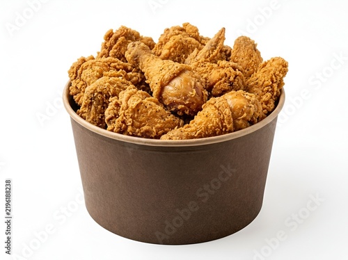 Crispy fried chicken pieces in a bucket