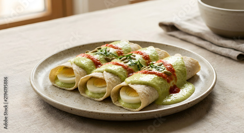 Yucatecan Papadzules with Egg and Pumpkin Seed Sauce