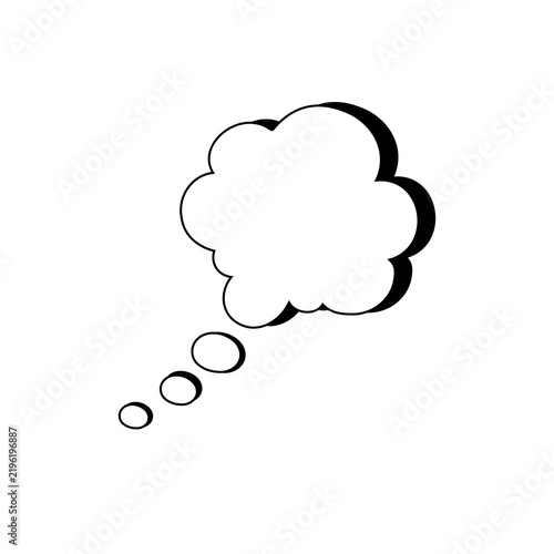 Simple black-outlined thought bubble icon, isolated on a white background. Suitable for education, communication, ideas, thinking, brainstorming, comics, presentations, and more.
