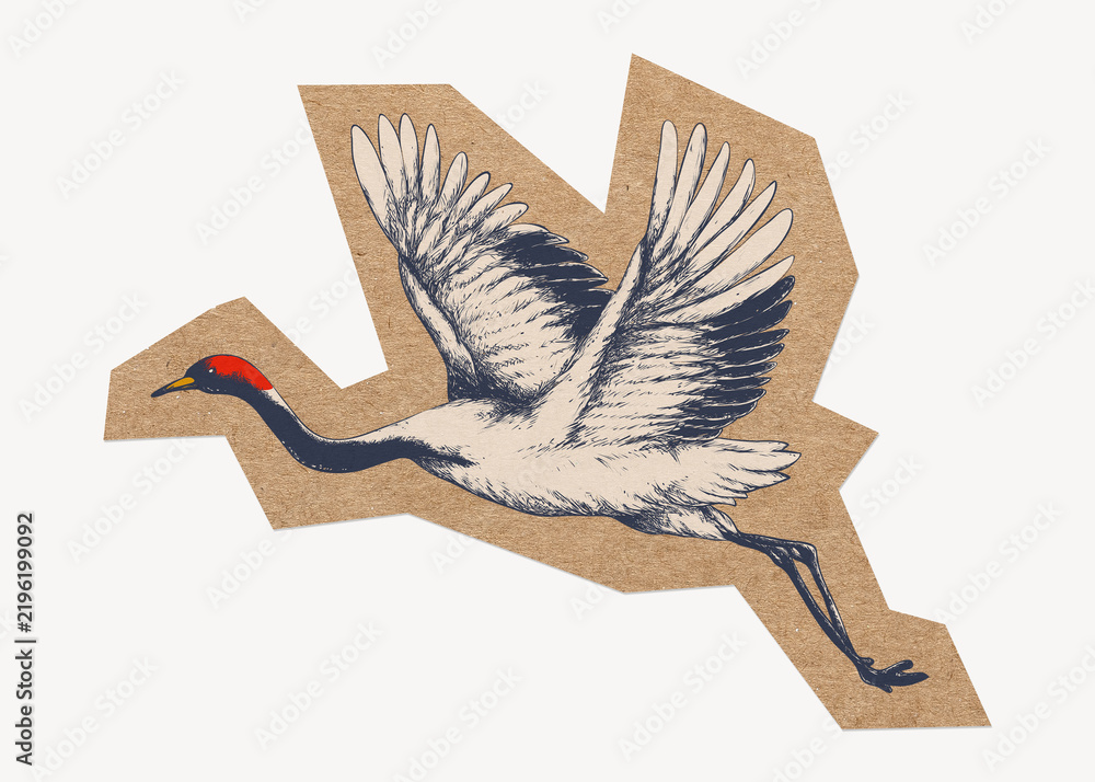 Fototapeta premium Japanese red-crowned crane, cut out paper element