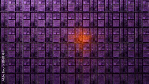 Purple silicon semiconductor wafer with glowing central microchip circuitry