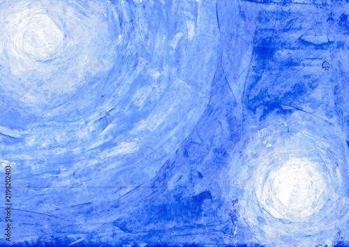 Acrylic painting of Blue abstract painting with dynamic swirling brushstrokes creates a calm yet energetic artistic composition. 