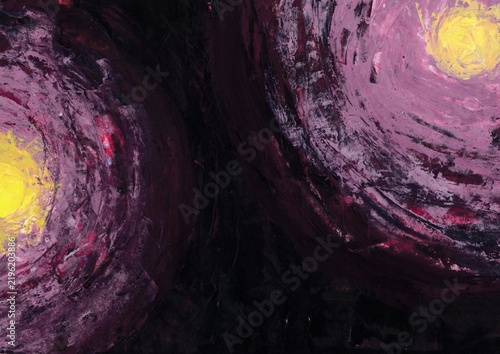 Acrylic painting of Dark purple and black abstract painting with swirling expressive brushstrokes creates a dramatic and mysterious artistic composition.