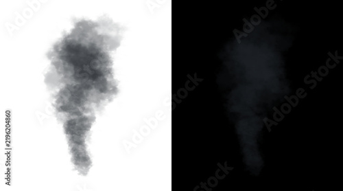 Fotografía Atmospheric smoke plume illustration, realistic black and white steam clouds, ri