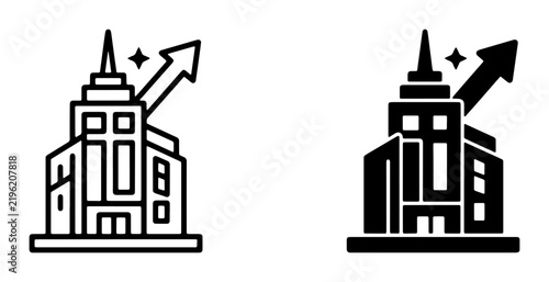 Business Growth Icons, Corporate Success Symbols, Building Expansion Graphics, Financial Development Vector Set