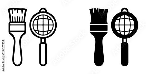 Paintbrush and Sieve Icons, Vector Set: Artistic Tools, Creative Design Elements, Crafting Supplies, Illustration Graphics