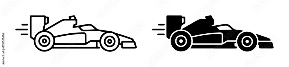 Obraz premium Formula 1 Racing Car Icons, Speeding Sports Vehicle Vector Graphics, Motorsport Competition Symbols, Fast Automobile Design Elements
