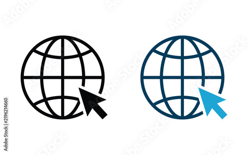 Globe icons with computer mouse cursor indicating internet browsing and website navigation