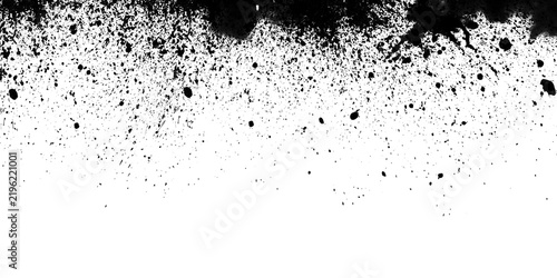 Black ink splatter texture on a clean white background