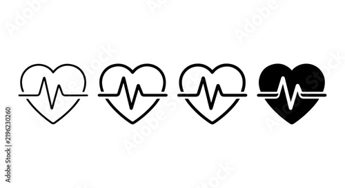 Heartbeat ECG Line Icons, Medical Cardiology Symbols, Health Pulse Graphics, Vector Set