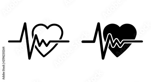 Heartbeat ECG Icons, Cardiology Pulse Line Art, Medical Health Symbols