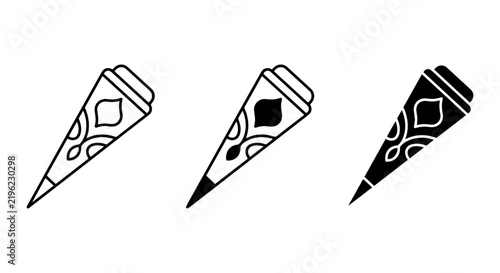 Henna Cone Icons, Traditional Mehndi Application Tools, Vector Art Set