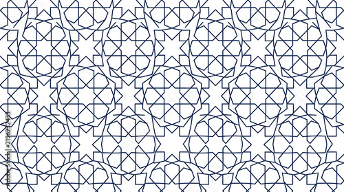 Islamic geometric star lattice pattern with intricate lines on white background