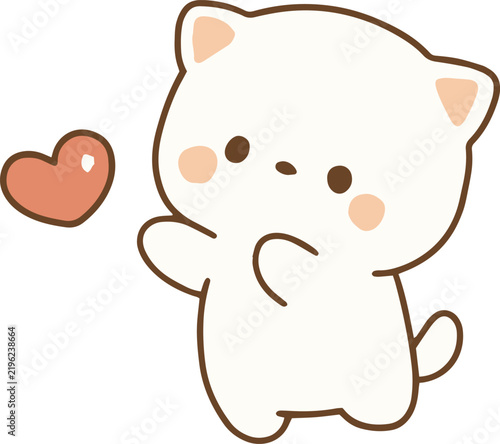 Cute White Cat with Heart, Christmas Holiday Clip Art