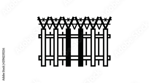 Vector Illustration of Barbed Wire Fence and Gate