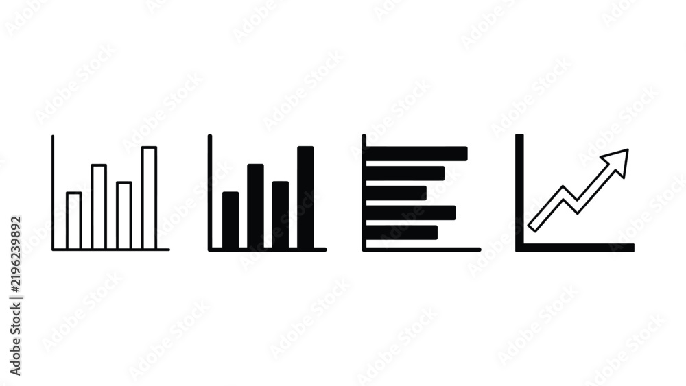 Obraz premium Set of four minimalist business graph icons for financial data analysis and report presentation