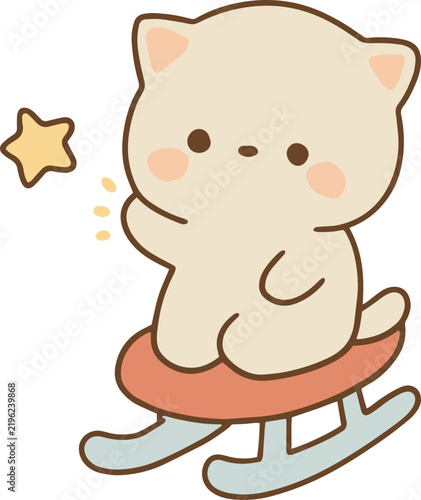 Cute Cat Riding a Sled, Winter Christmas Holiday Clip Art