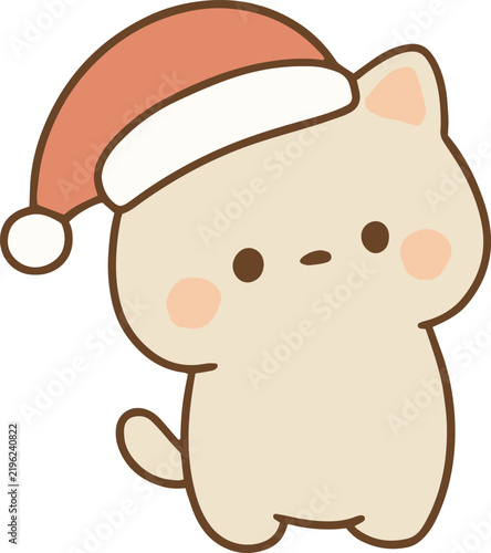 Cute Cat Wearing Santa Hat, Christmas Holiday Clip Art