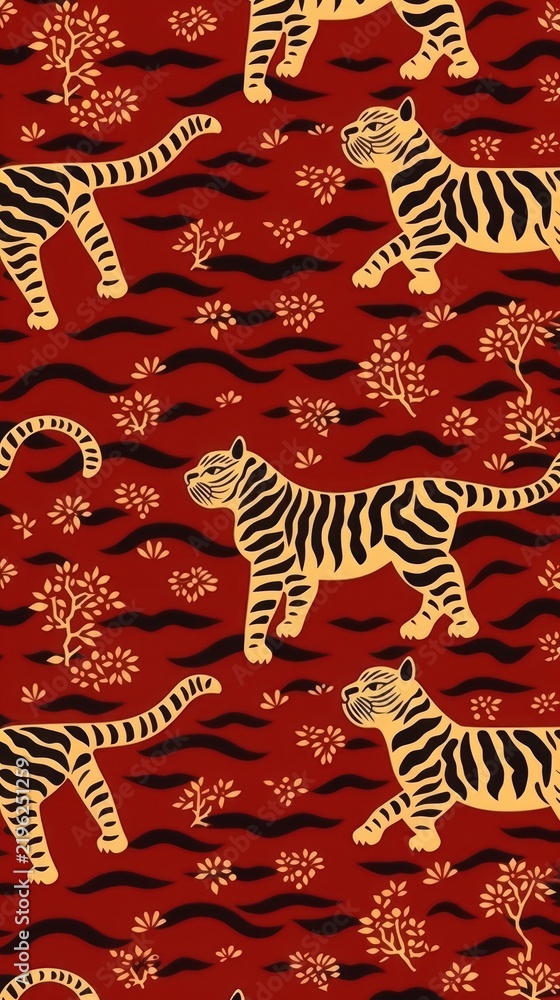 Fototapeta premium Tiger gold red background pattern backgrounds animal.