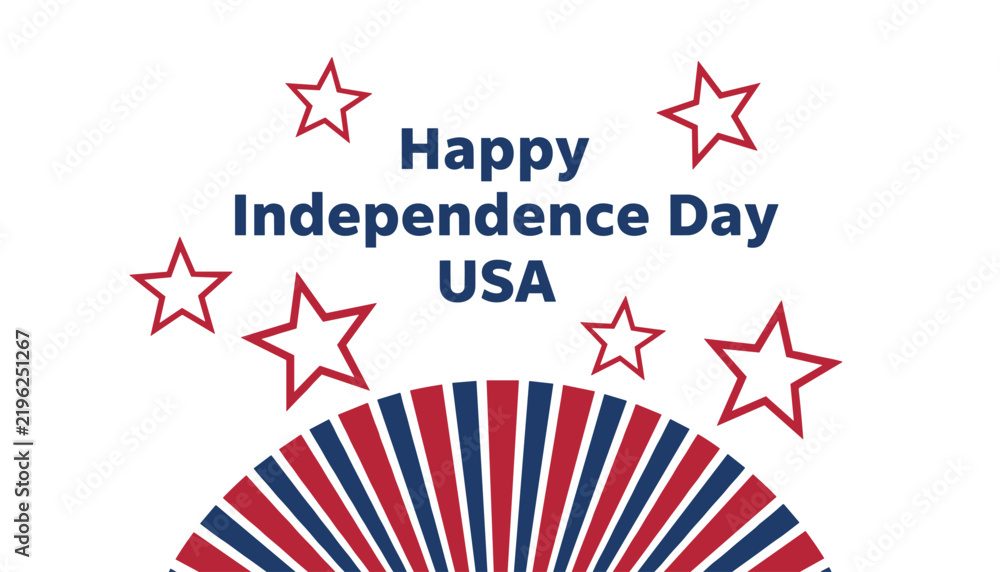 Obraz premium Independence Day USA holiday greeting card template design with red stars and blue striped decorative elements.
