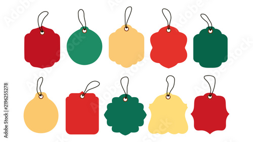 Christmas gift tag vector collection in red green and yellow.