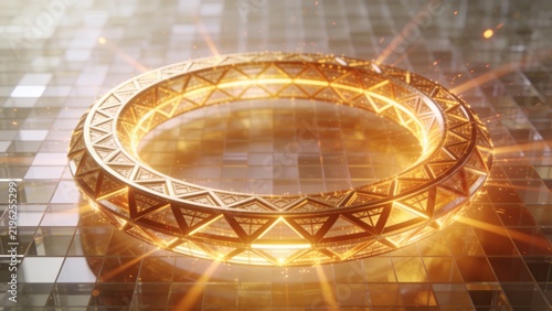 Golden Glowing Energy Ring Light Effect on Transparent Background