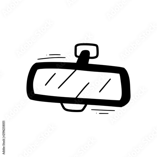 Hand Drawn Car Rearview Mirror Illustration. Doodle Vector. Isolated on White Background - EPS 10 Vector