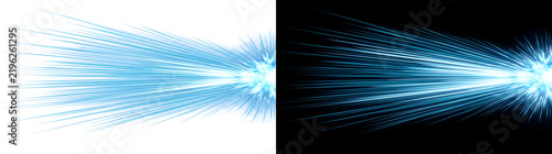 Light burst glowing blue radiating ray beam spark explosion effect for design projects in PNG, Transparent and Black Background Versions