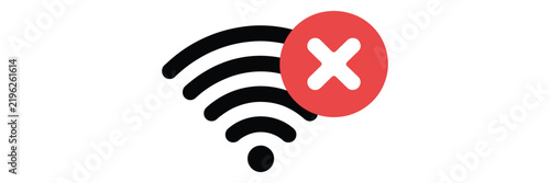 WiFi Problem Icons featuring wireless signals with prohibition symbols for disconnected internet, network errors, connection failure, and communication issues